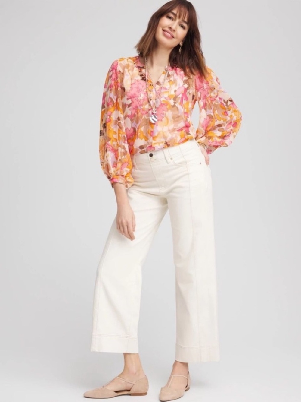 Chico’s Pull On Women's Cream Pull On Wide-Leg Crop Jeans Size 1 (8/10) Medium